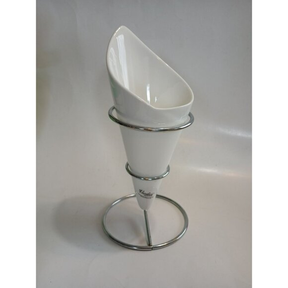 Verdici Design White Ceramic French Fry Cone Basket Holder With Stand - Picture 1 of 11